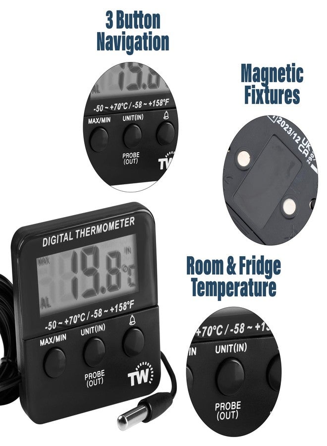 Thermometer World ميزان حرارة رقمي للثلاجة مزود بمنبه تحذيري لدرجة الحرارة ومؤشر للحد الأقصى والأدنى - ميزان حرارة للثلاجة والفريزر لمراقبة الطعام المبرد - Image 5